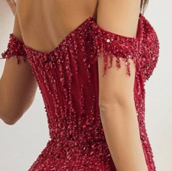 Black formal dress,purple,green,pink,red off the shoulder sheath sequin gown - Picture 6 of 12